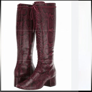 Kate Spade Lake Maroon Snake Embossed Lace Up Boots Size 10M